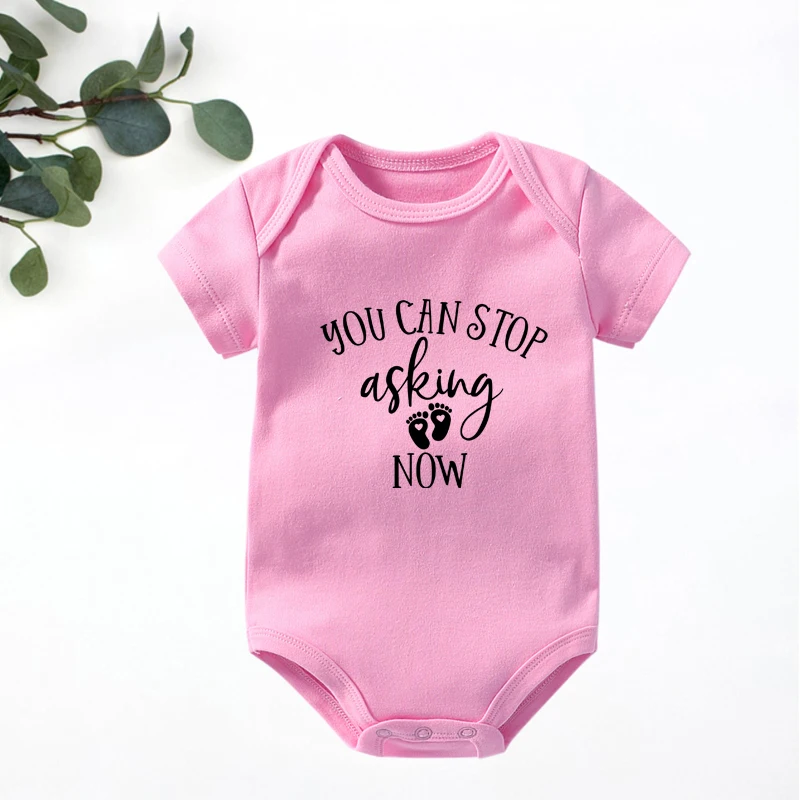 Baby Announcement Onesies You Can Stop Asking Now Cotton Short Sleeve Newborn Bodysuits Funny Body Baby Boys Girls Ropa Rompers