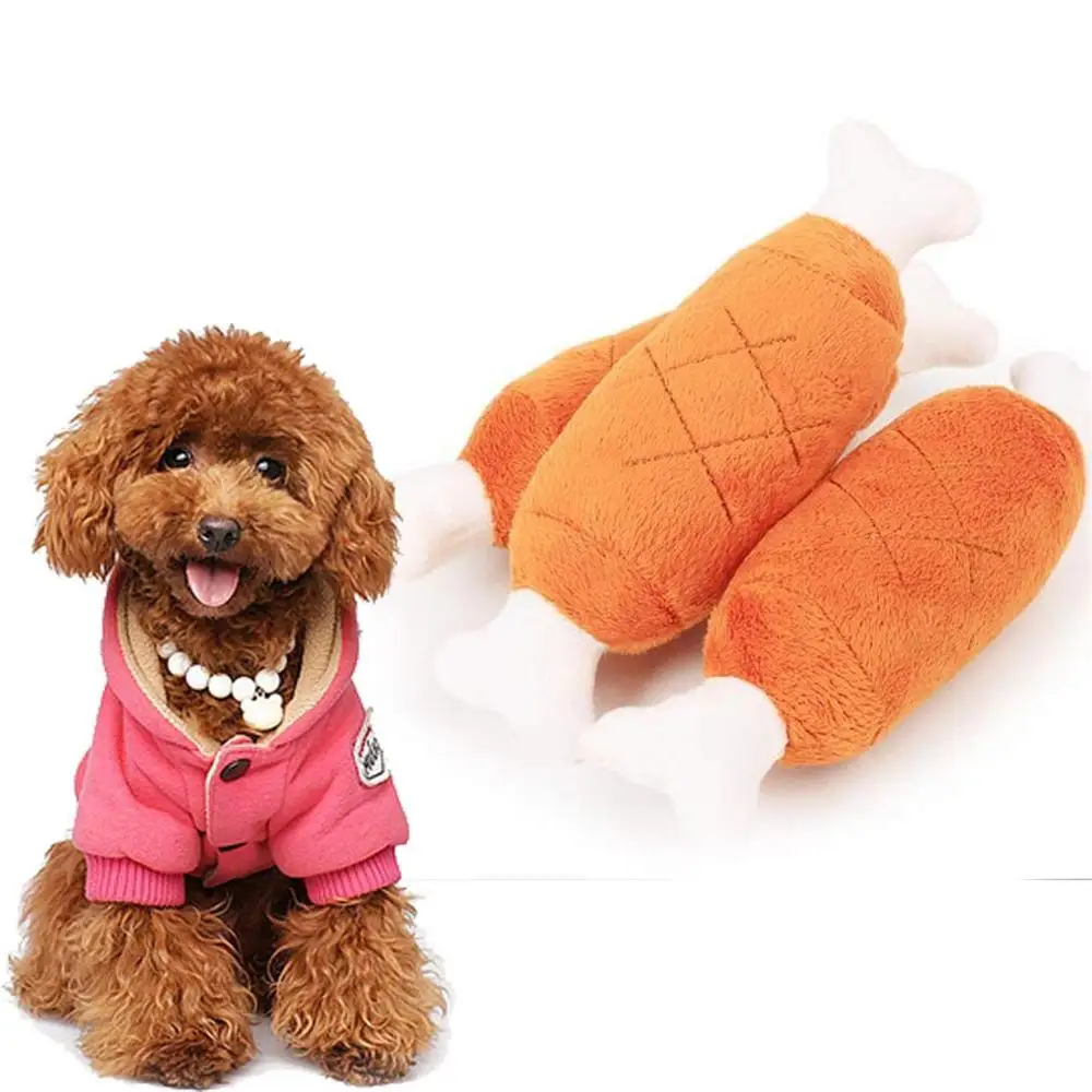 Pet Supply Soft Fleece Chicken Leg Interactive Squeak Sound Dog Toys For Outdoor Training Plush Bone Chicken Legs