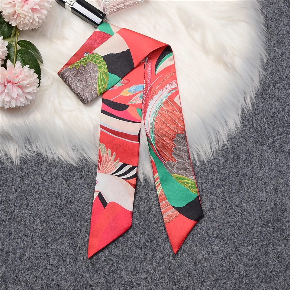 Brand 100% Real Silk Scarf Women 2023 Design Feather Summer Natural Mulberry Silk Scarf Foulard Hair & Bag Scarves Neckerchief