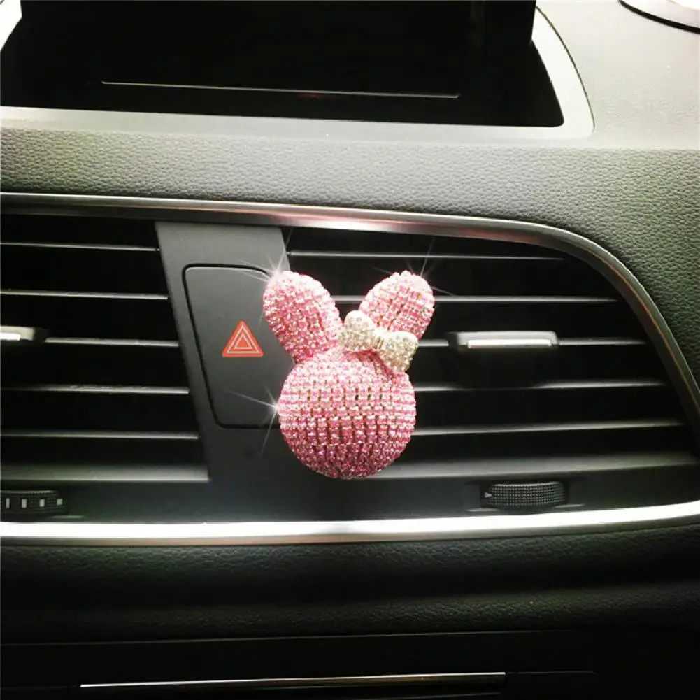 Car Air Freshener Holder Bunny Bowknot Shape Shiny Rhinestone Auto Air Outlet Freshener Perfume Clip for Car