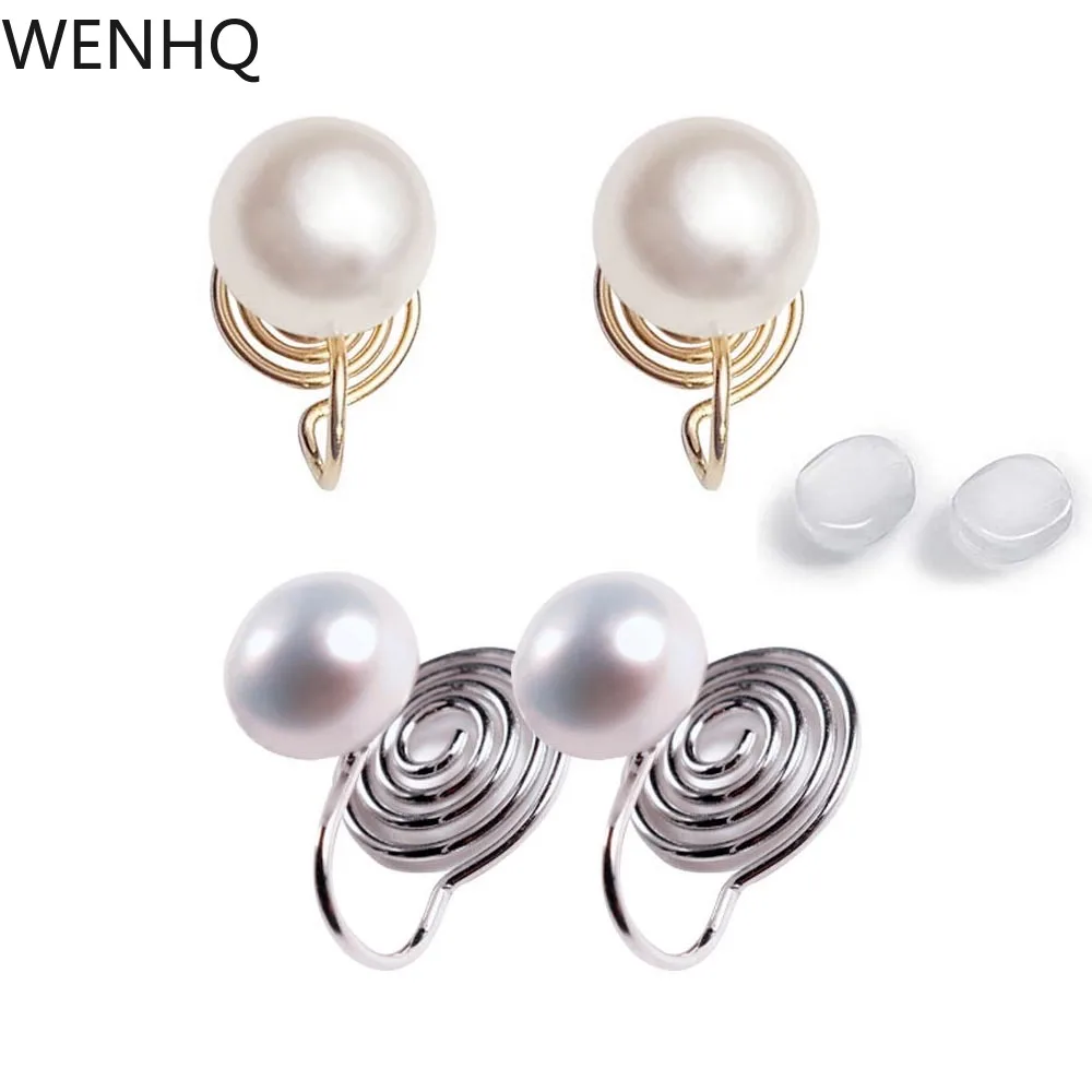 GRACE JUN 8MM Freshwater Pearl Clip on Earrings No Pierced Women Party Wedding Fashion Luxury Ear Cuff Earrings Not Allergenic