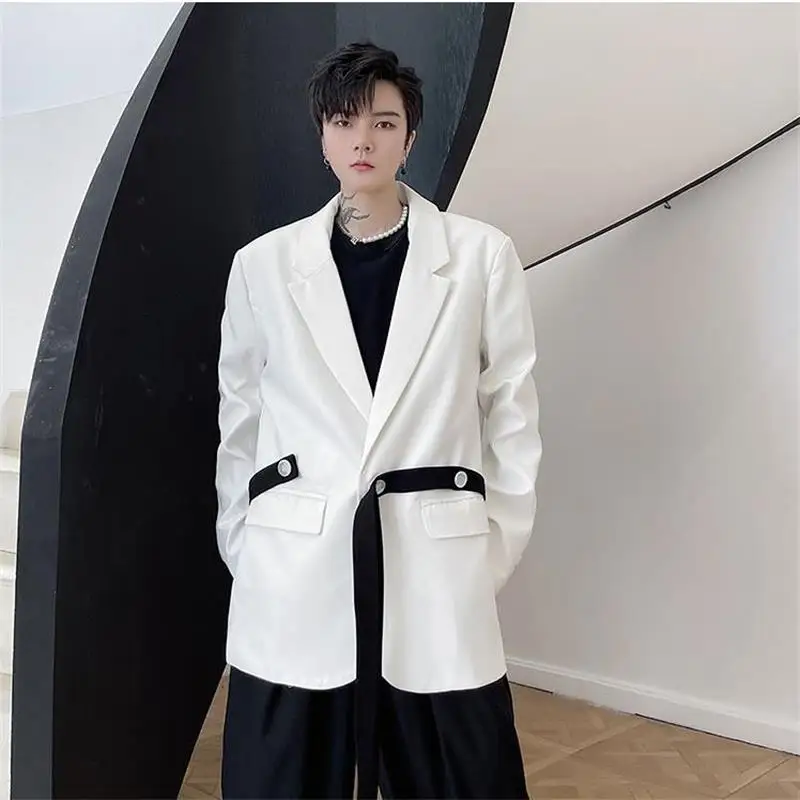 

Men's Casual Suit, Youth Coat, Suit, Autumn Dress, Korean Version, Fashion, Personalized Color Contrast belt Decoration