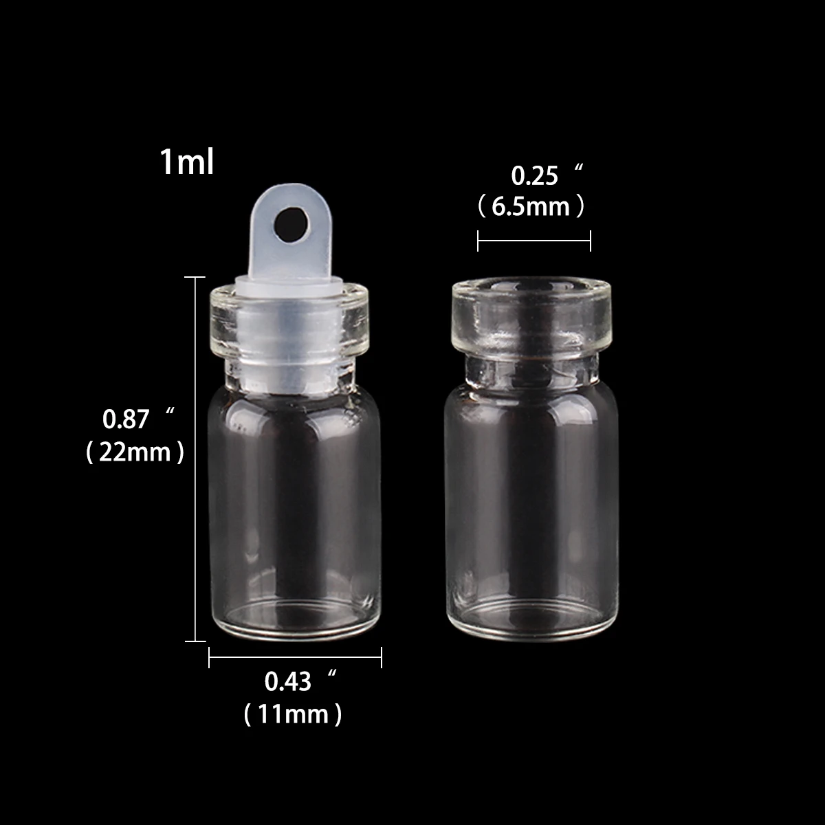 100 pieces 10x22mm 1ml mini Transparent Glass Bottles Jars with plastic lids Empty Vials for Wedding Gift DIY Pendant Craft