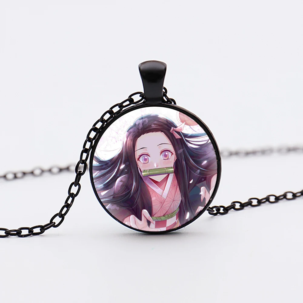 Hot  Popular Anime Demon Slayer Silver Plated Necklace Shinobu Kochou Pendant Kanao Tsuyuri Jewelry Accessories Girl's Gift