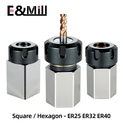 NEW Square ER25 ER32 ER40 Chuck Block Hard Steel Hex ER Spring Chuck Seat For CNC Lathe Engraving Cutting Machine Tool holder