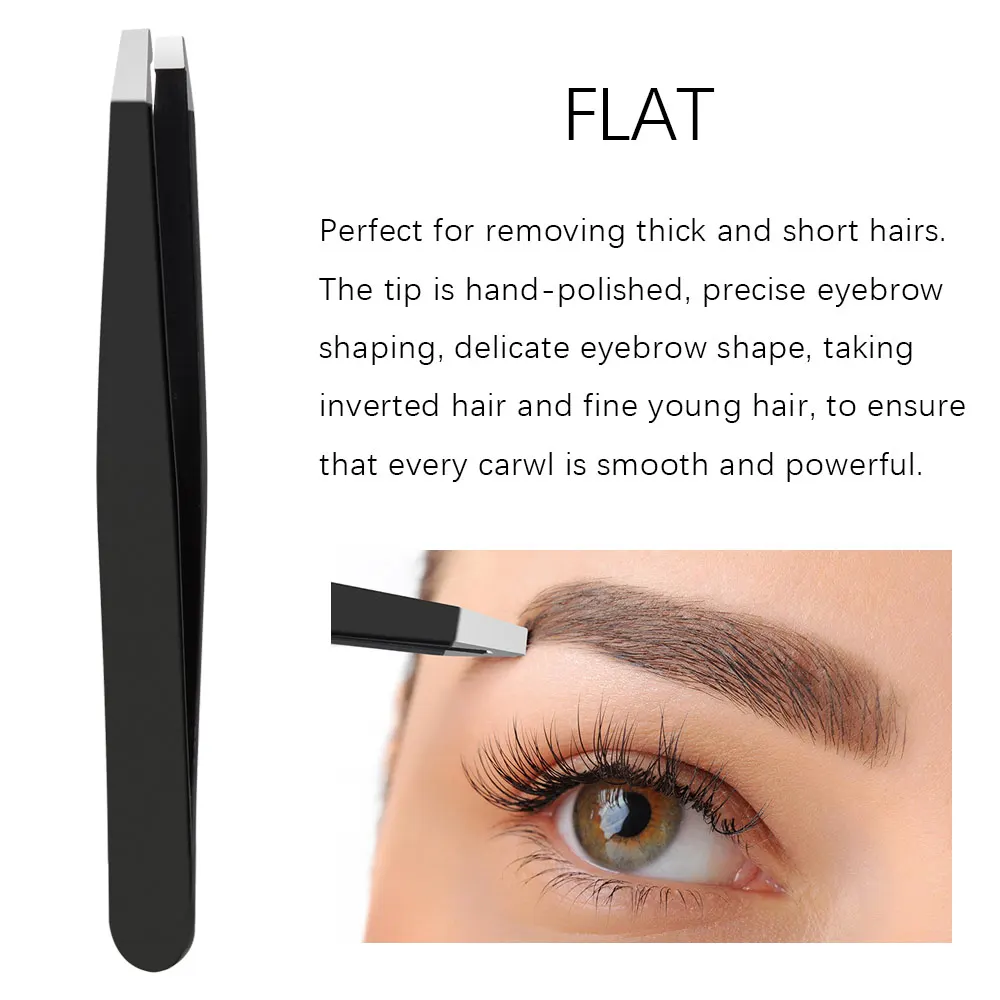 Pinzas para cejas de acero inoxidable, punta plana inclinada, con bolsa, herramientas cosméticas, 4/5 Uds.