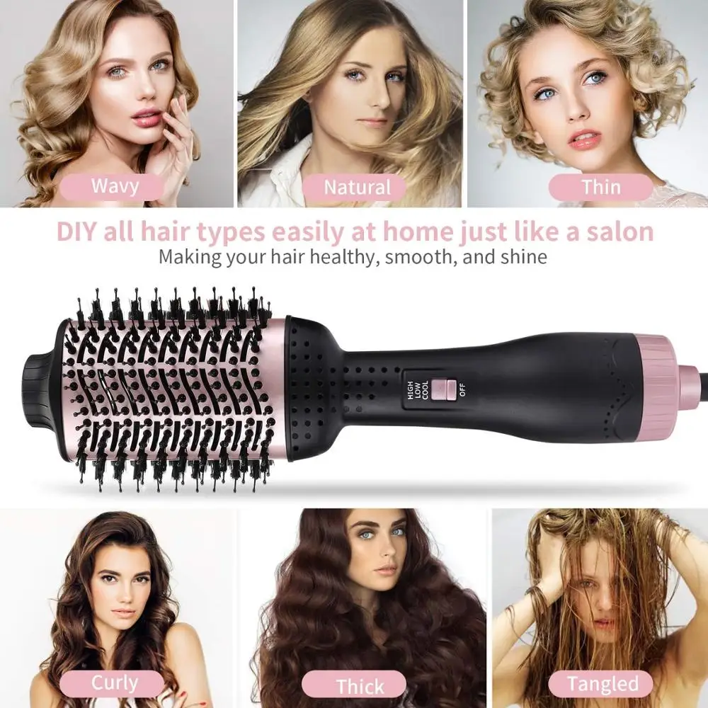 One Step Hair Dryer & Volumizer Hot Air Paddle Styling Brush Negative Ion Generator Hair Straightener Curler Hot Air Brush Comb