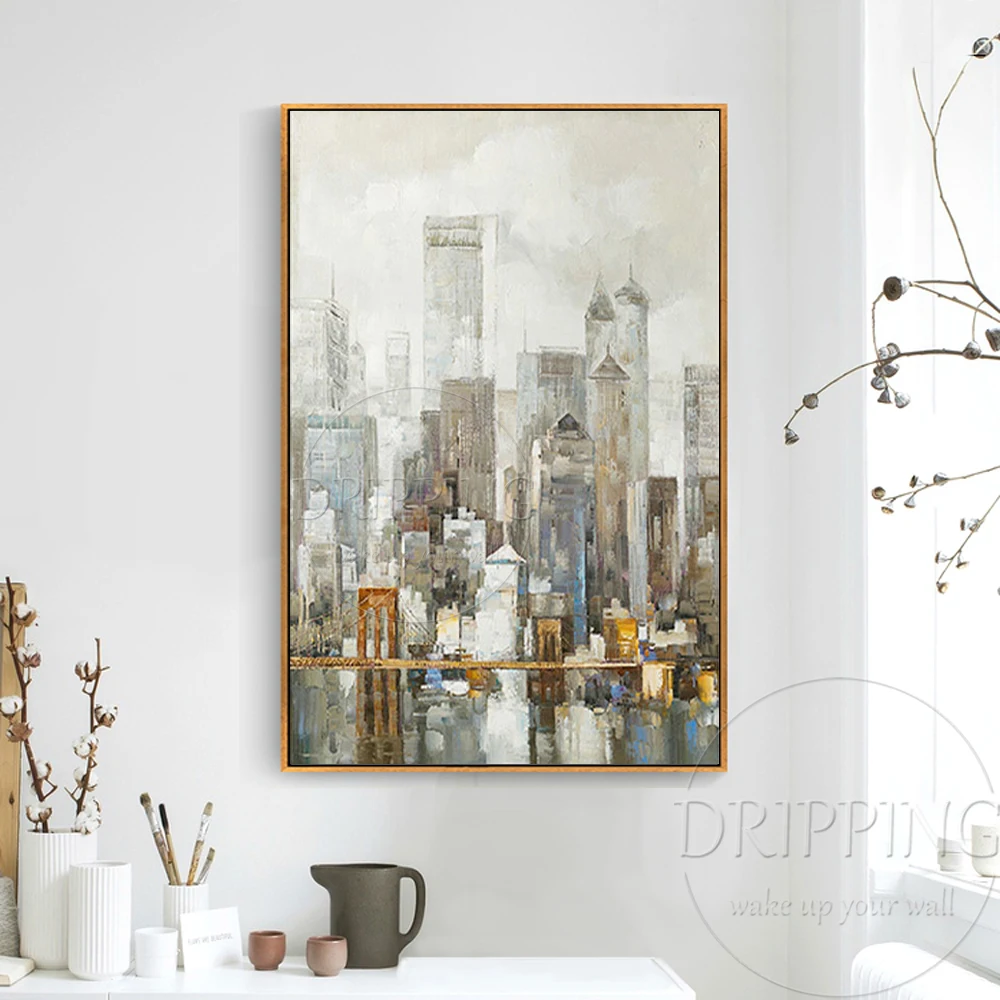 Professional Artist Hand-painted Abstract Skyscrapers Urban Oil Painting on Canvas Modern Abstract New York City Oil Painting