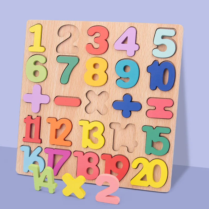 20*20cm Wooden Board with Colorful Alphabet Number 3D Puzzle Kids Early Educational Toy Children Matching Letter Family Game