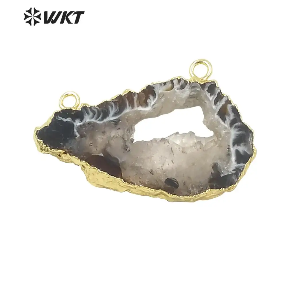 

WT-P1490 Natural Stone With Irregular Shape Pendant Gold Electroplate Double Loops Charm Jewelry Ornament For Women Made