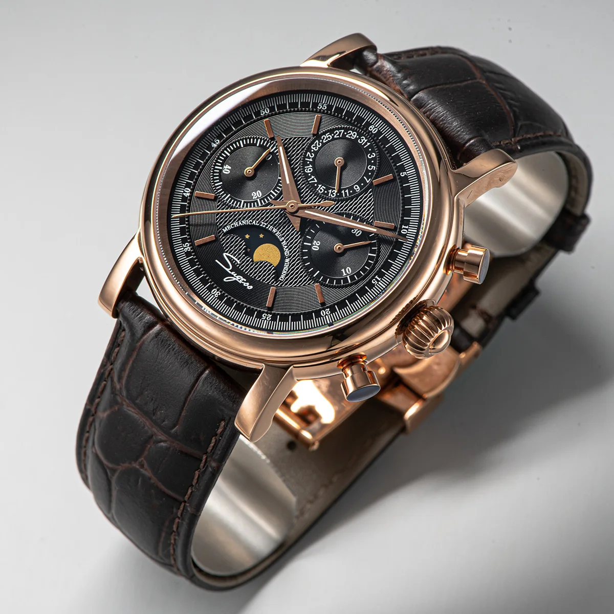 Sugess Pilot Chronograph Mechanical Watches Men Waterproof Original ST1908 Movement Moon Phase Calendar Wristwatch Swanneck 2022