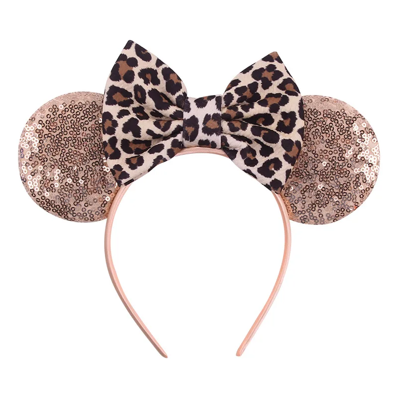 Disney-diadema con orejas de Mickey y lazo de leopardo para bebé, accesorios para el cabello, tocado para niña, decoración para la cabeza, regalo, 1