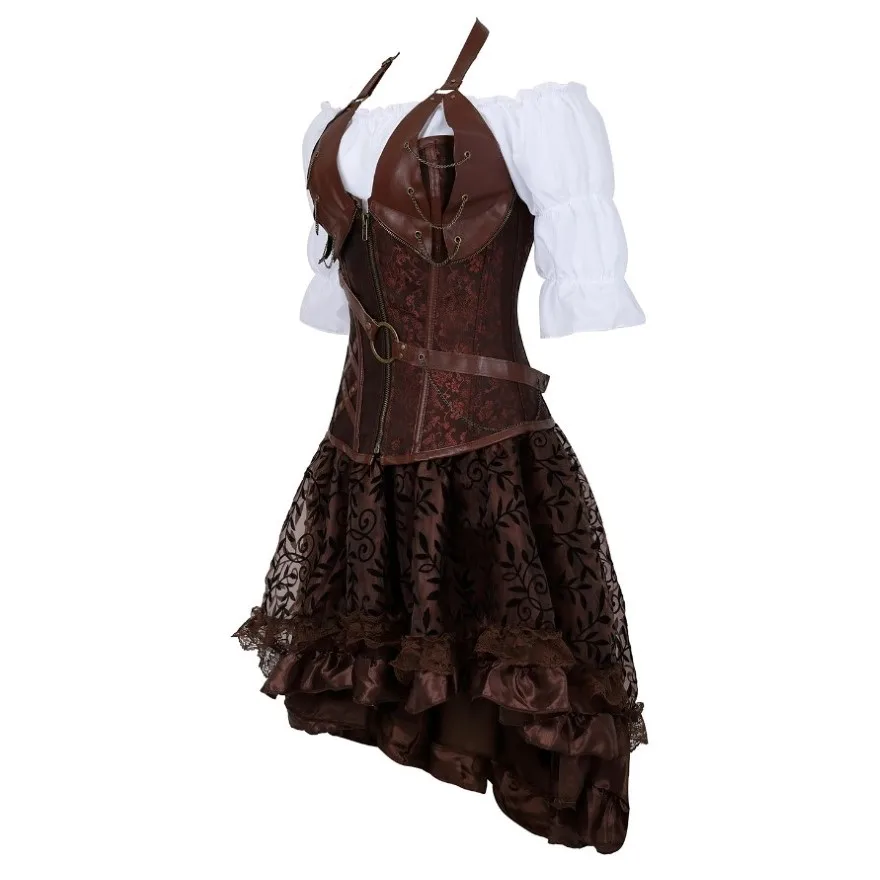 Déguisement Pirate Steampunk Femme 3 Pièces – Corset, Blouse et Jupe – photo 6