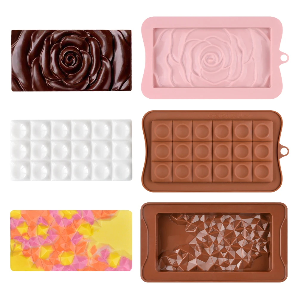 Valentine\'s Day Rose Flower Chocolate Bar Mold Cake Silicone Cookie Cupcake Molds Soap Mould DIY Rectangle Square Chocolate mold