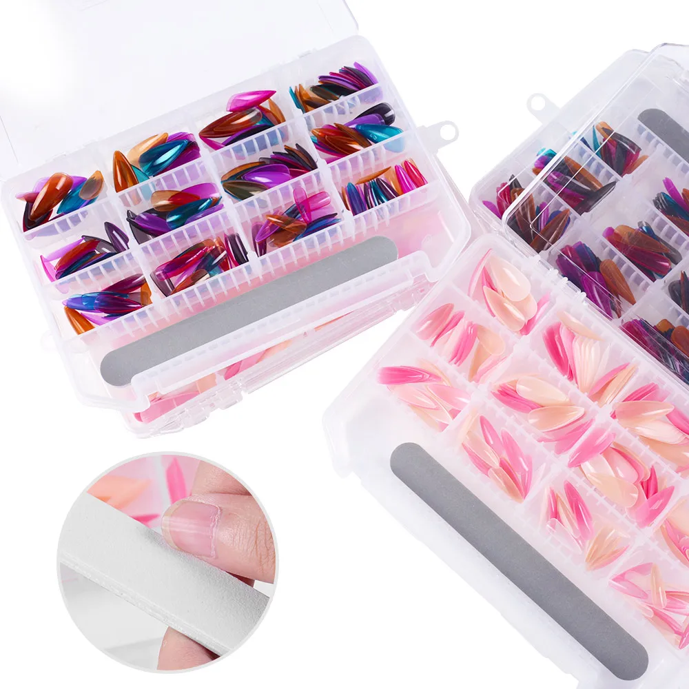 New 240pcs/box Nails Extension System Full Cover Sculpted Base Color Stiletto Medium False Nail Tips with Nail Files