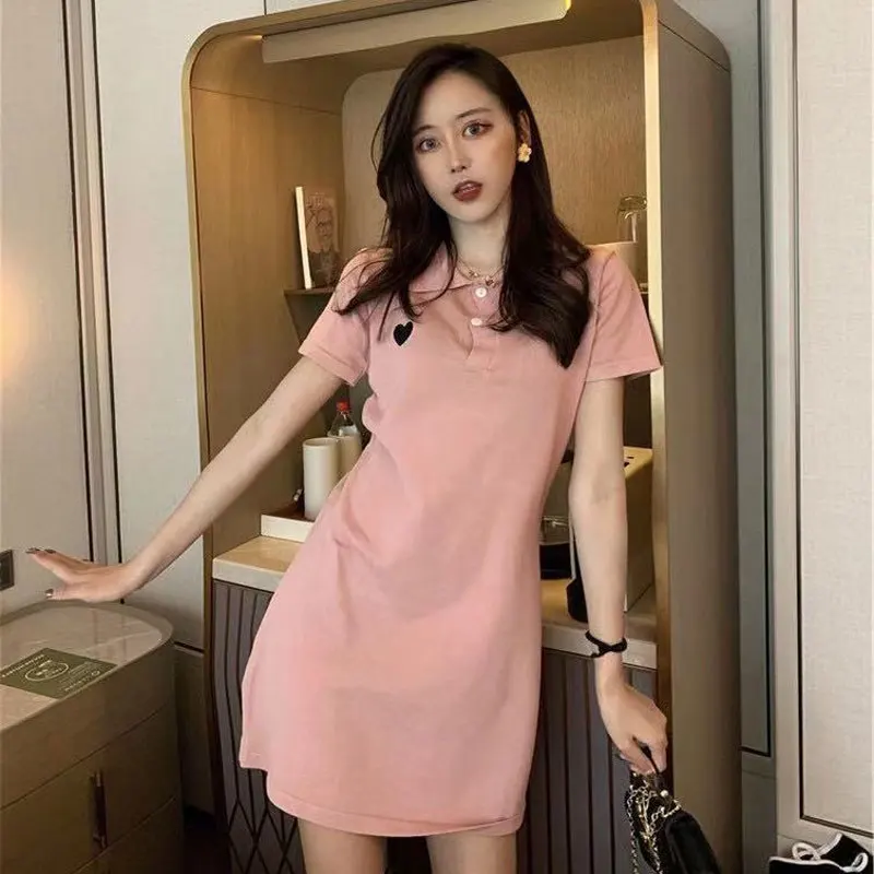 2021 New Fashion Women Solid Polo Dress Cute Heart Party elegante T-shirt Mini abiti estivi abiti a maniche corte femminili