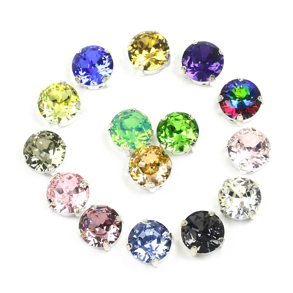 Mixed Color10mm Round Sew On Rhinestone With Claw Pointback Crystal Round Glass Sewing Rhinestones Strass For Needlework Garment