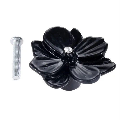 1pc Black Flower Knob w/screw Vintage Alloy Single Hole Furniture Handle Rose Pull Cabinet Door Cupboard Drawer Kitchen 41*37mm