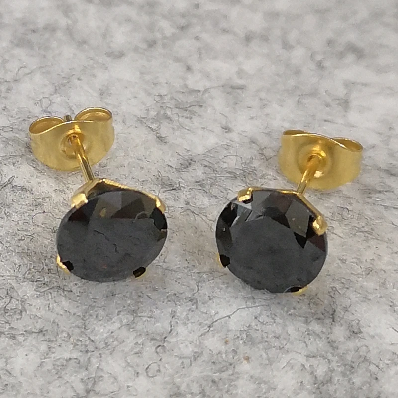 Black AAA Zircon 316 L Stainless Steel Brief Stud Earrings For Men And Women Size From 3mm to 8mm