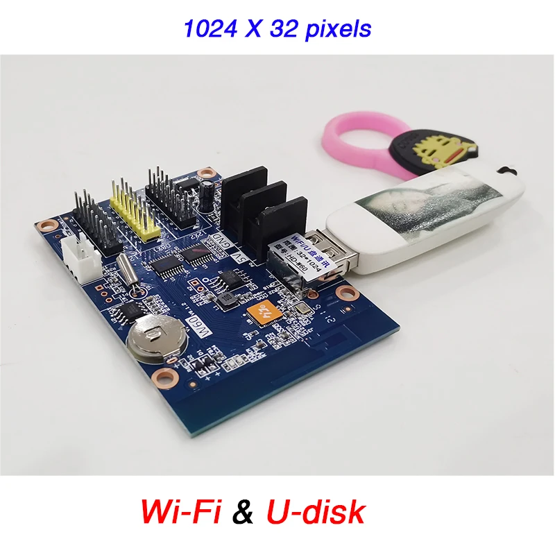 Imagem -03 - Huidu Hd-w60 Única Cor Dupla U-disco Mais Wi-fi Led Display Cartão de Controle 1024*32 Pixels para Placa de Sinal Controlador