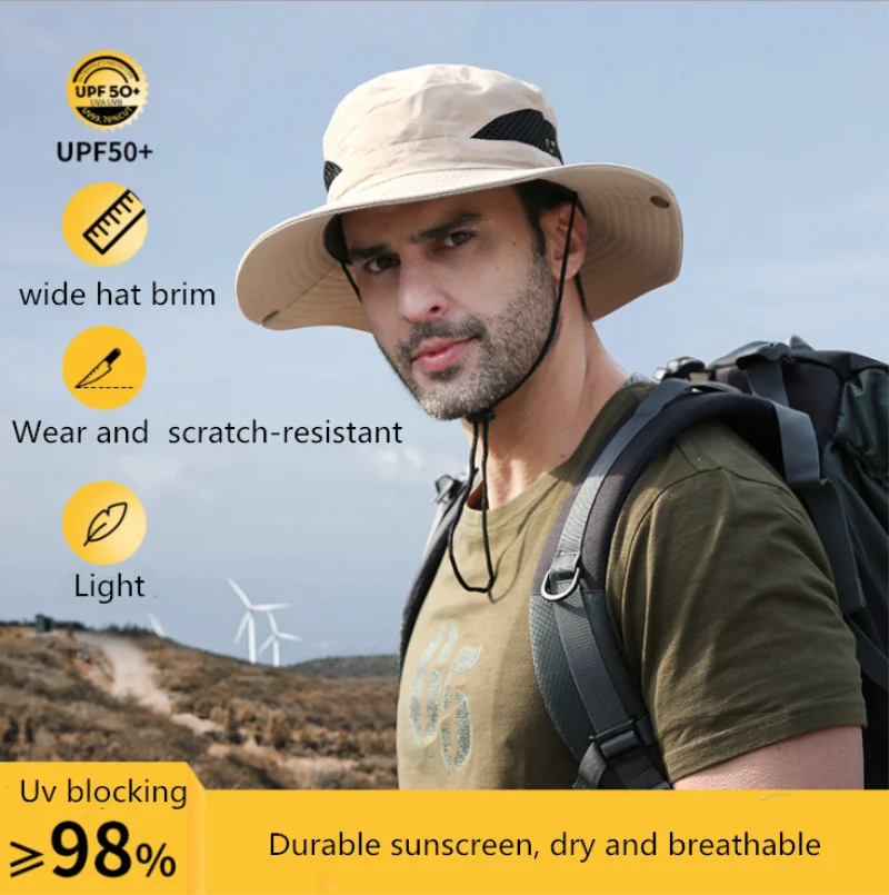 

New Outdoor Men Hats Fishing Cap Solid Color Wde Brim Anti-UV Beach Sun Caps Bucket Hat Summer Hiking Camping Fishermen hat