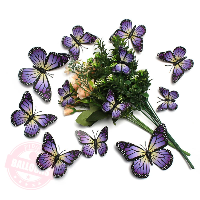 12pcs/set PVC Simulation Monarch Butterfly 3D Decoration Butterfly Wedding Festival Birthday Party Beautification Creative Decor