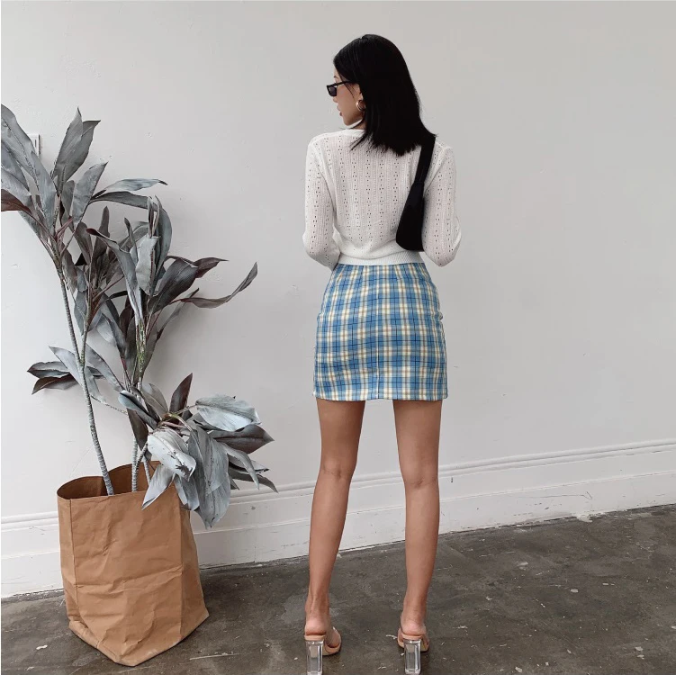 5 Color New Summer Harajuku Uniform Women Skirt Split Details Plaid Mini Skirt With Under Shorts Mini Skort