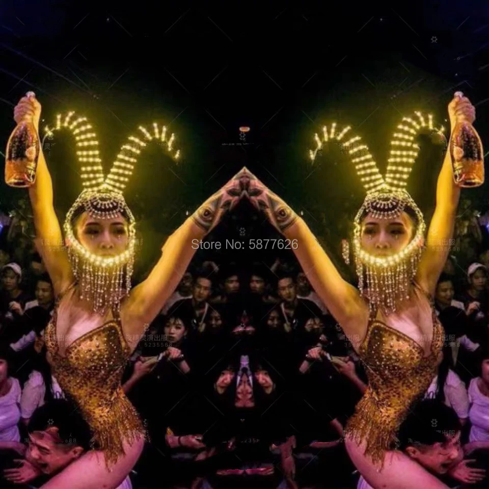 led horn headdress nightclub bar gogo dance ds show luminous costume