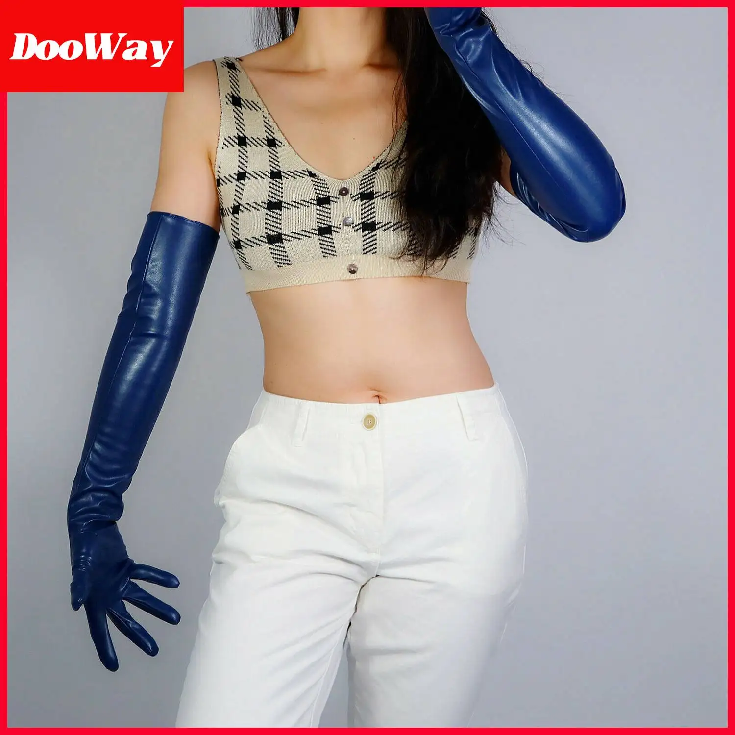 DooWay Women Opera Long Faux Leather Gloves 60cm Winter Warm Evening Party Christmas Wedding Runway Red Carpet Celeb Fashion