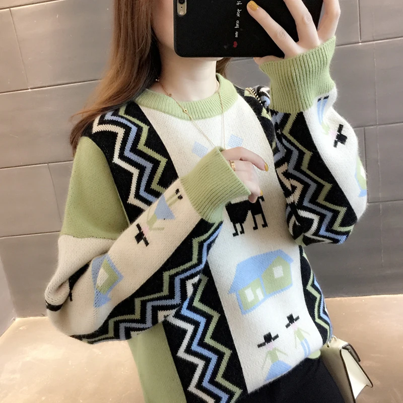 Women's Sweater Knitted Pullover Sweaters 2019 Autumn Winter Women Loose Deer Christmas Sweater