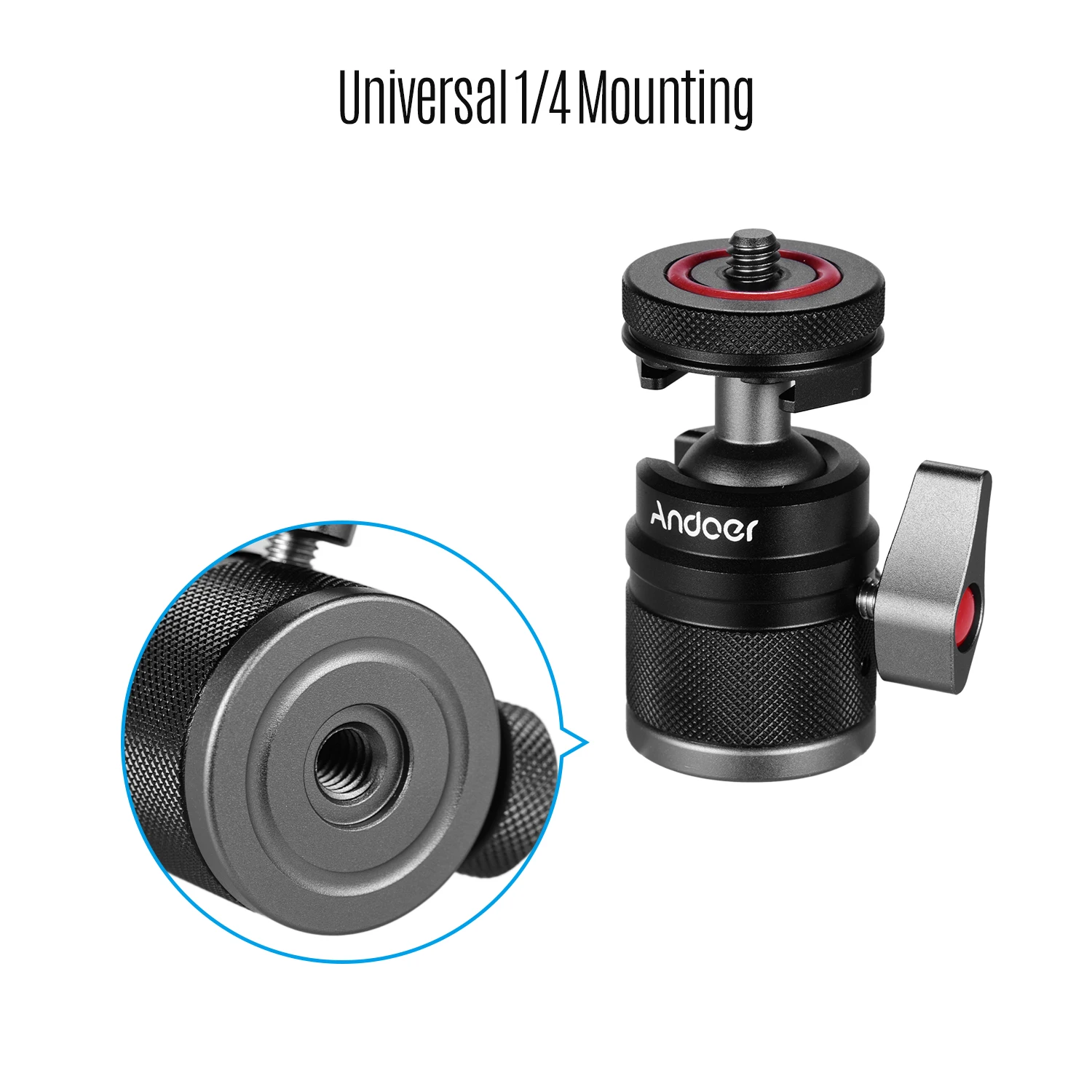 Andoer 2 in 1 Ball Head Dual Use with 1/4 Screw Mount 360° Aluminum Alloy for Camera Phone Holder Speedlite Tripod Selfie Stick