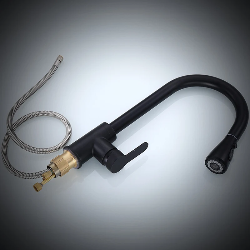 Luxury Kitchen Faucets Pull Out Flexible Sink Faucet Deck Mount Stream Shower Water Mixer Tap 360 Rotation Hot Cold Copper Taps