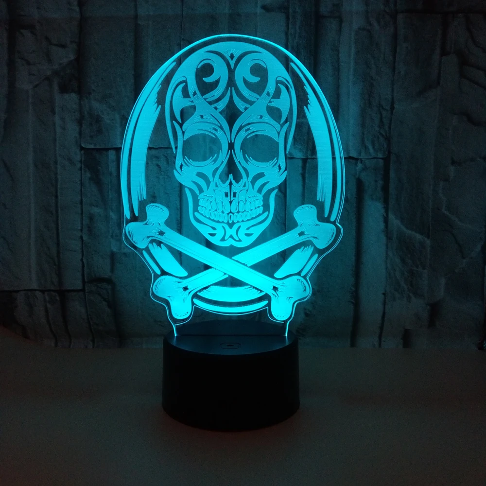 

Classic Halloween Punisher Skull 3D Lamp lighting LED USB Mood Night Light Multicolor Switch Touch Remote Luminaria Change Table