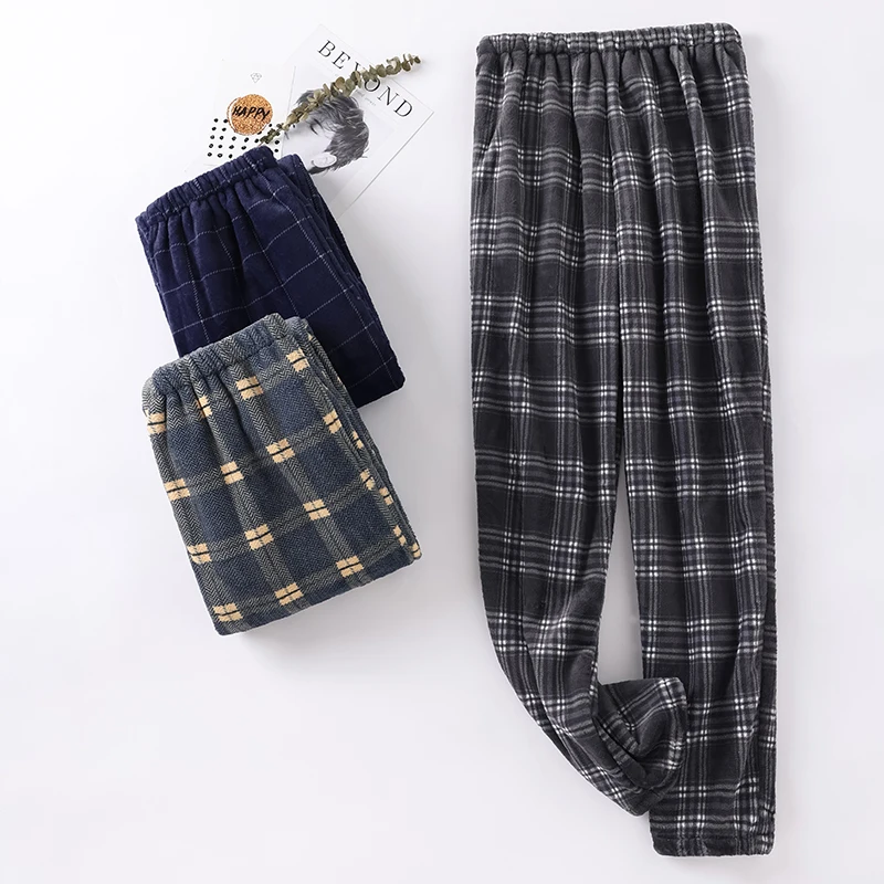 Thick Flannel Men\'s Plaid Trousers Big Yards Warm Sleep Pants Mens Pajamas Pants Bottoms Sleepwear Pajama for Men Pijama Hombre