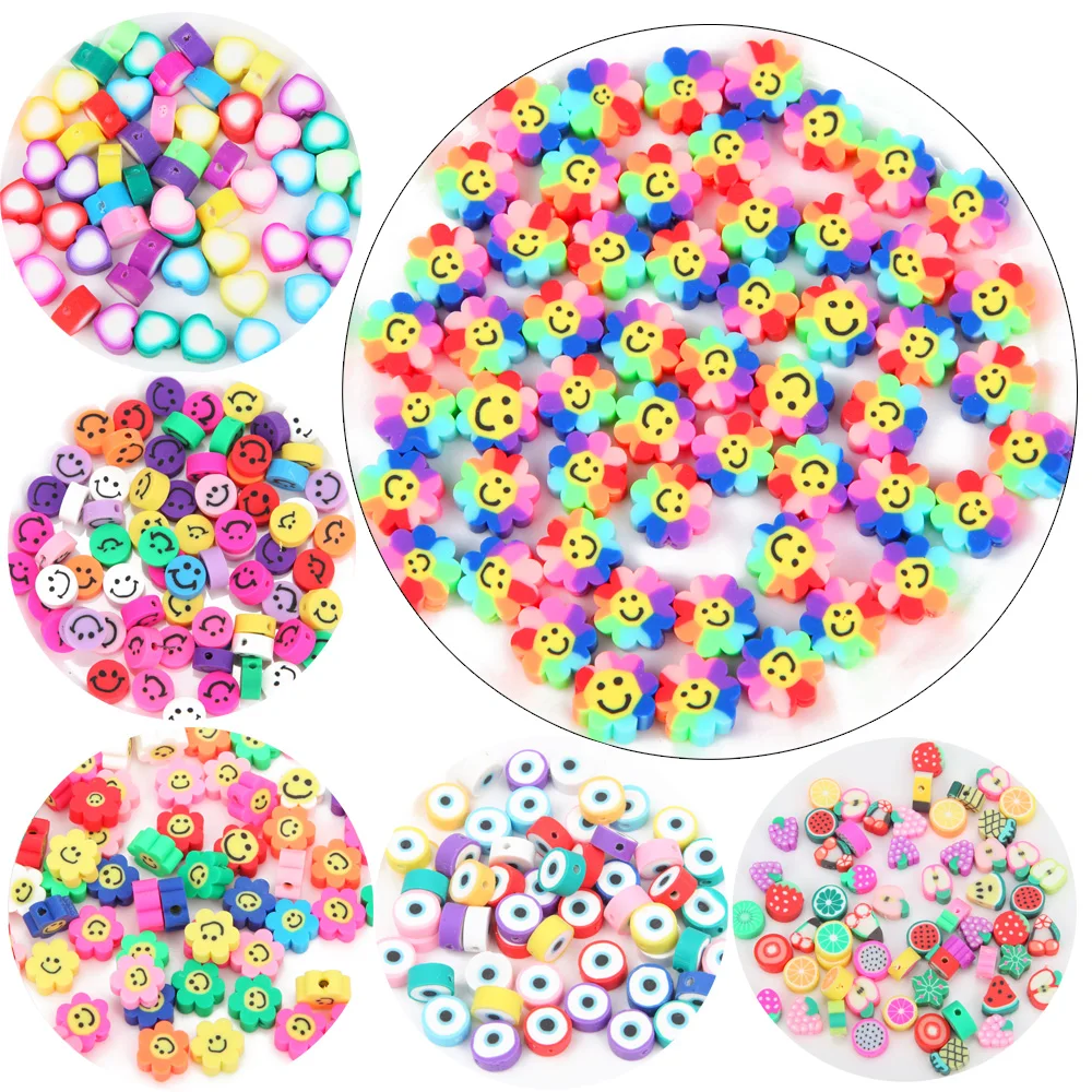 30pcs smiling face Polymer Clay Beads Colorful Mixed love eye Loose Beads for Jewelry Making Bracelet DIY Necklace Accessories