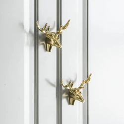 American Retro Deer Head Handle Solid Brass Golden Drawer Cabinet Door Cupboard Shoe Cabinet Knob Diy Furniture Pulls