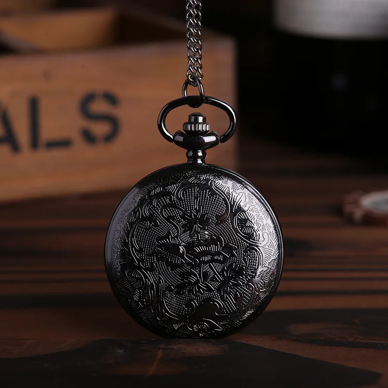 8075Stylish black white double display roman scale retro nostalgic pocket watch with necklace