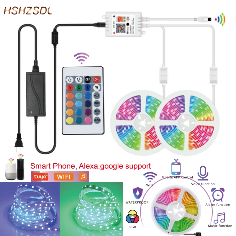 

Умная светодиодная RGB ленсветильник Tuya, с Wi-Fi, 24 клавиши, 12 В, 5050 гибкая, с поддержкой Alexa Google Home и управлением через приложение