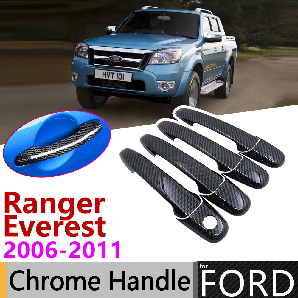 

Black Carbon Fiber Door Handle Cover for Ford Ranger Everest 2006~2011 2008 2009 2010 Car Accessories Stickers Trim Set Chrome