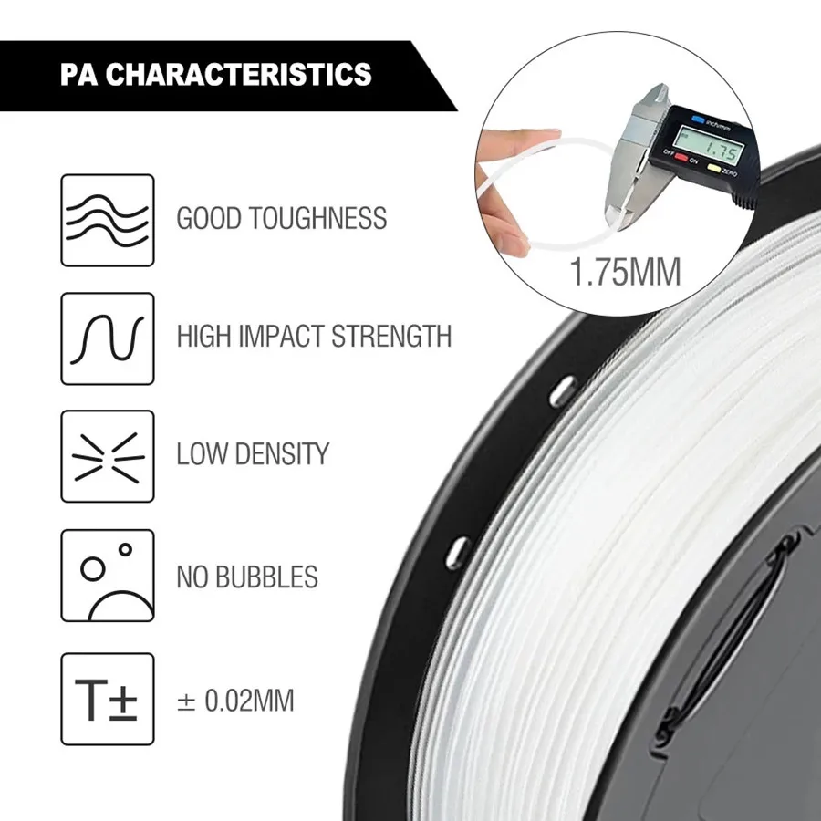 PLA Nylon 3D Printer Filament High Tensile Strength Nylon Filament 1.75mm 1KG/500g/250g Good Flexibility 3D Printing Material