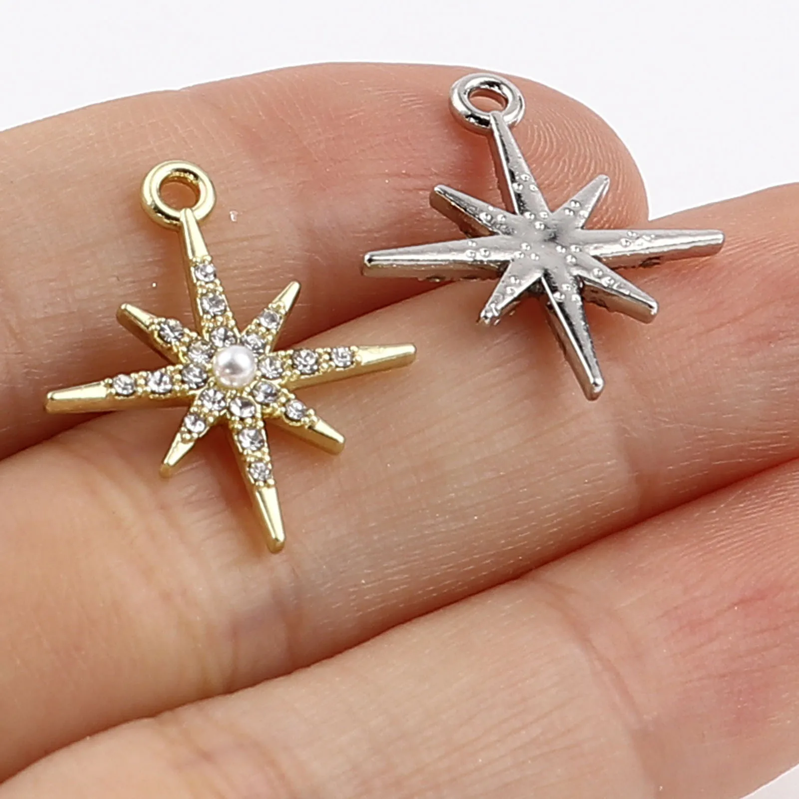 DoreenBeads Fashion Galaxy Charms Star Rhinestone Silver Color Metal Pendants DIY Making Necklace Earrings Women Jewelry,5PCs
