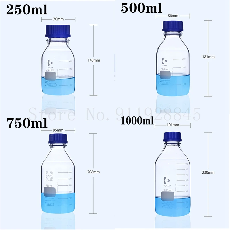 25ml to 2000ml Lab Transparent/Brown Blue cap bottle Screw cap Reagent bottle Sealed bottle Glass Laboratory Sample Bottle