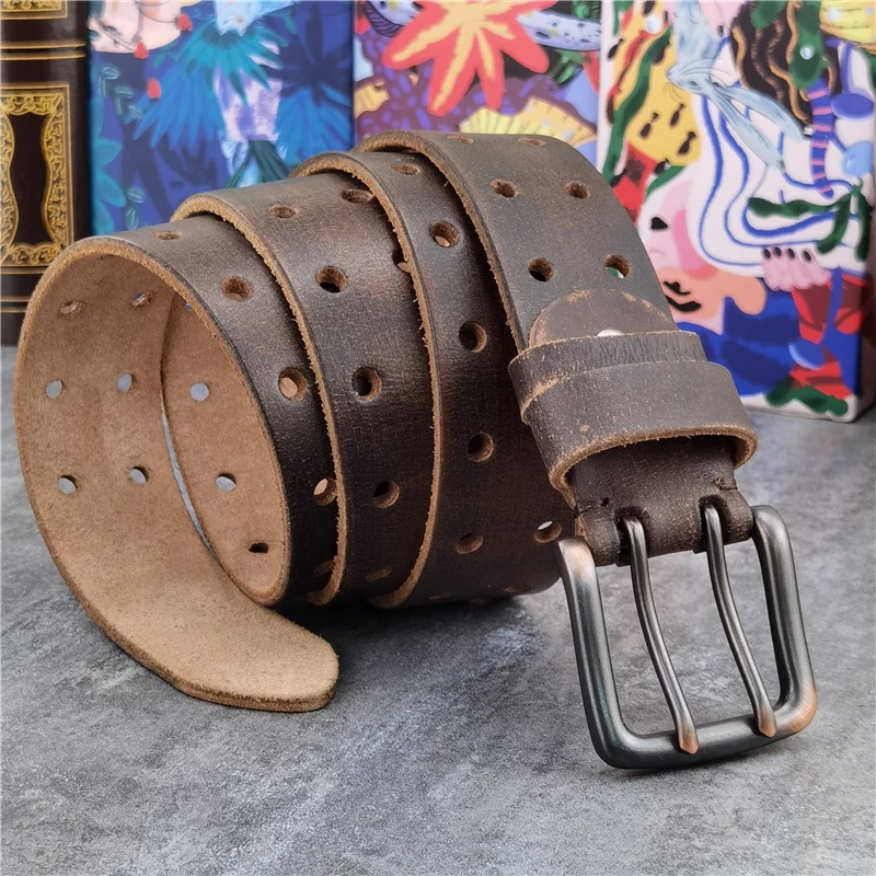 Retro Men\'s Belt 38MM Metal Double Pin Belt Buckle Leather Belt Men Jeans Wide Belt For Men Ceinture Waist Belt Men MBT0068