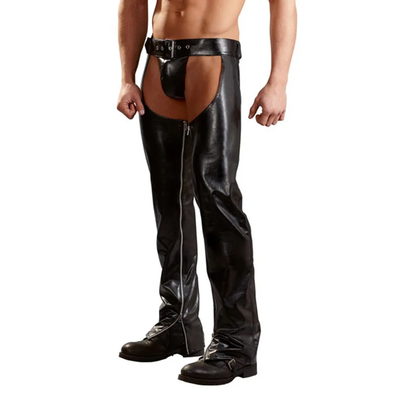 

Mens Sexy Chaps Fetish Crotchless Pants Nightclub Stage Costume Mens Fetish Wear Pole Dance Leather Pants Sexy Disfraz De Hombre