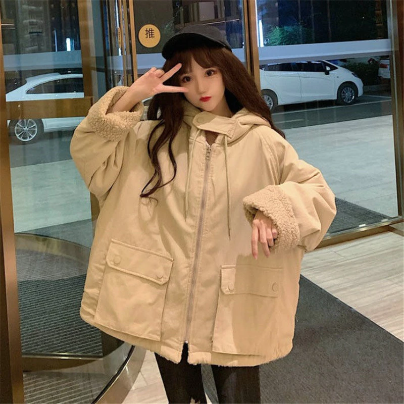 Winter Double Sided Can Wear Jacket 2021 Women\'s Imitation Lambs Wool Lamb Down Oversize Outwear Female Harajuku Style Jacket