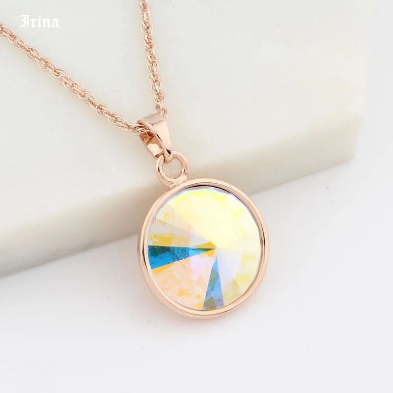 High Quality Classic 12 Color Round Crystal Pendant 585 Rose Gold Color Colorful Korean Pendant And Necklace for Women\'s jewelry