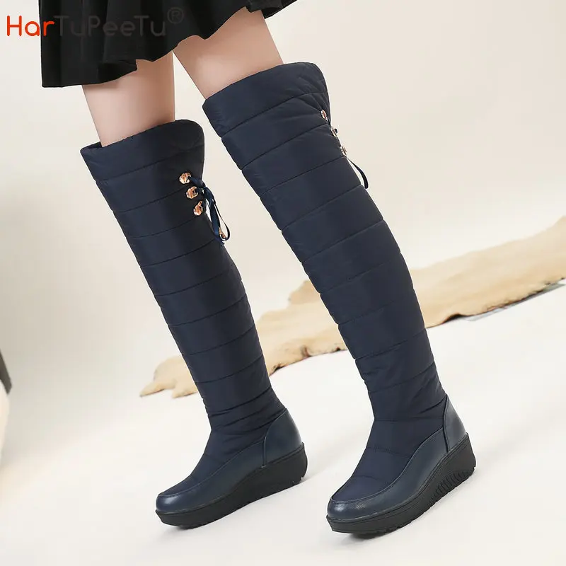 Comfortable Women Thick Boots Winter 2024 Snow Over The Knee Boots Platform Wedge Shoes Fleecy Plush Warm Snowboots Zapatos