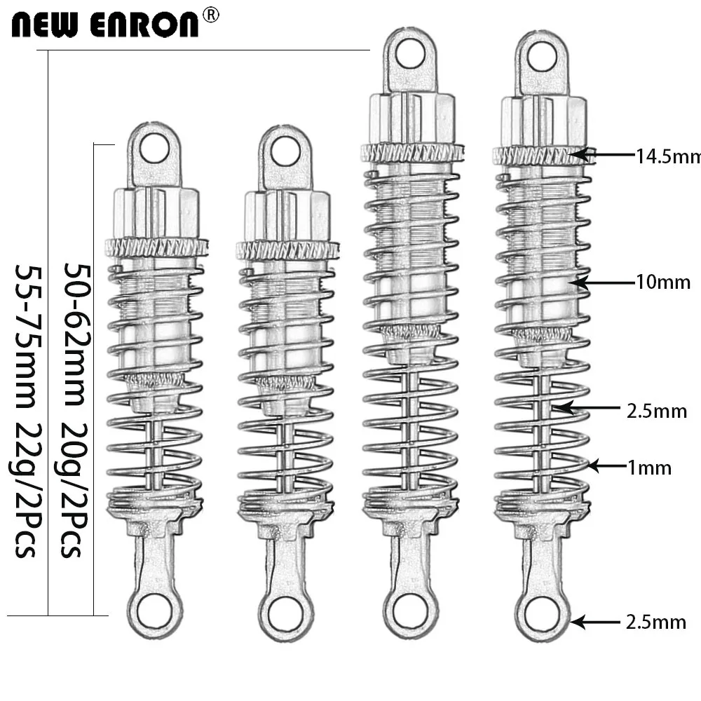 NEW ENRON Alloy Front 50-62mm & Rear 55-75mm Oil Shock Absorber 2P/4P For RC Car 1:12 Wltoys L979 L202 L212 L222 L959 K959 L969