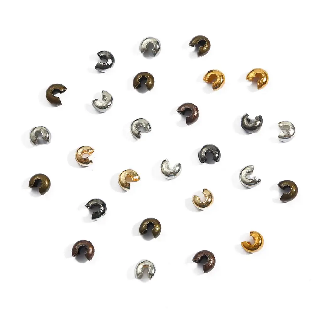 100Pcs 3/4/5Mm Silver/Gold/Gunmetal/โรเดียม/โลหะผสมทองสัมฤทธิ์CrimpลูกปัดรอบสำหรับDIYเครื่องประดับทำอุปกรณ์