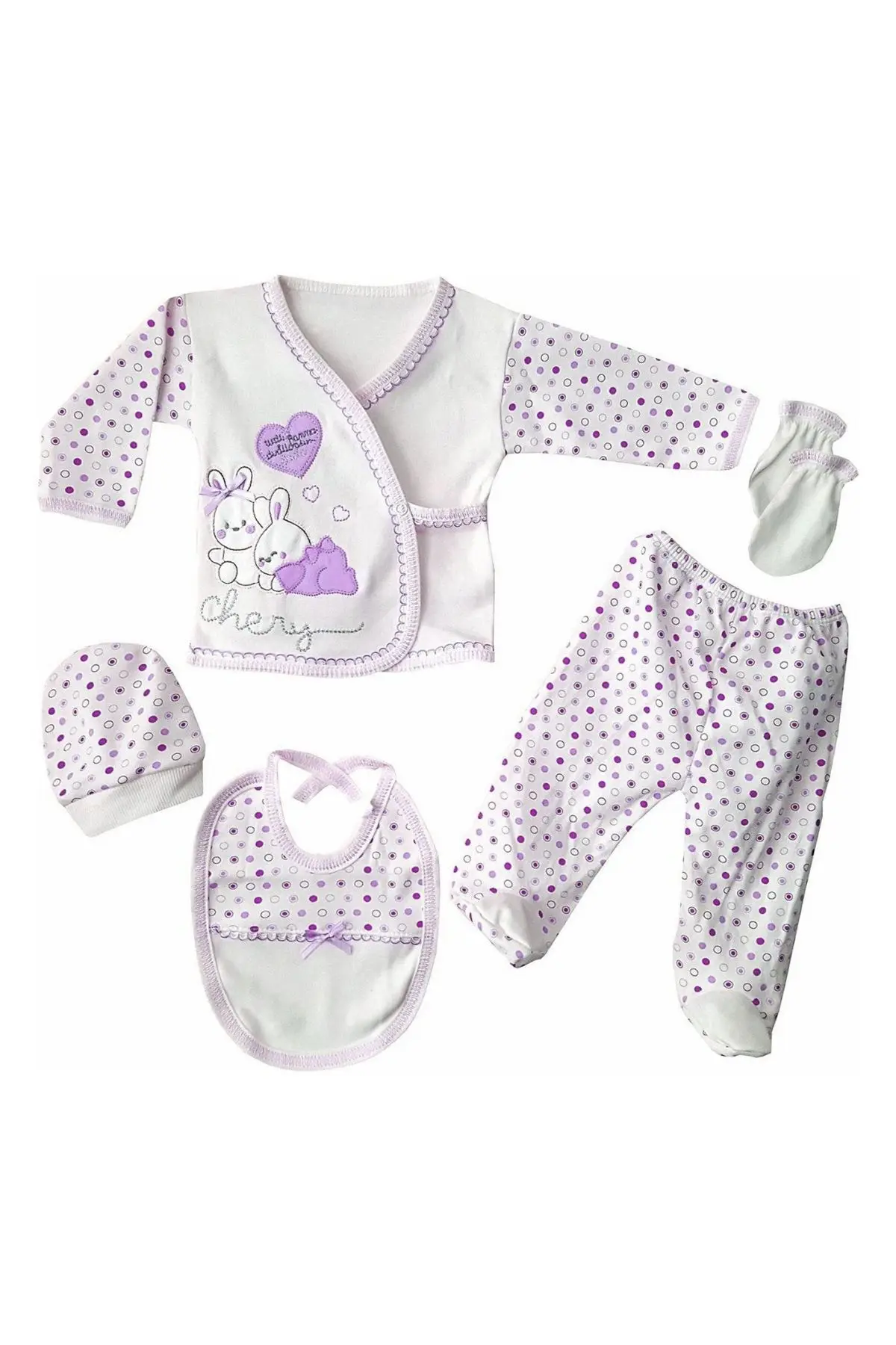 Chery-Hearted 5 Piece Baby Girl Hospital Output Set-Purple